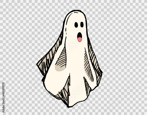 Scary ghost hand drawn brush stroke style isolated on png or transparent background,Halloween party banner, blank space for text,element template for poster,brochures, online advertising,vector