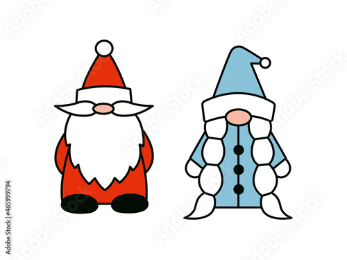 Snow Maiden and Santa Claus isolated illustrations. Christmas gnomes vector characters