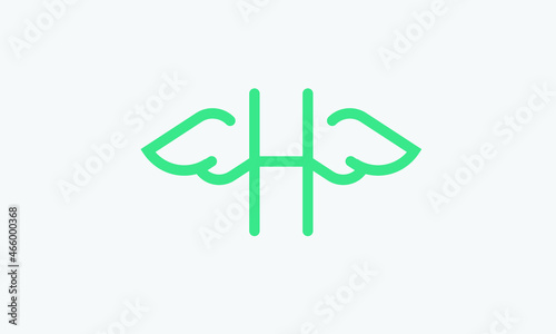 Alphabet H with wings or angel abstract monogram vector logo template
