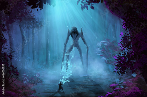 Dekoracja na wymiar  a-forest-night-scene-monster-vs-wizard