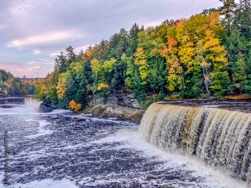 Scenic view of Tahquamenon Falls in the Timberlost State Park in the USA photo