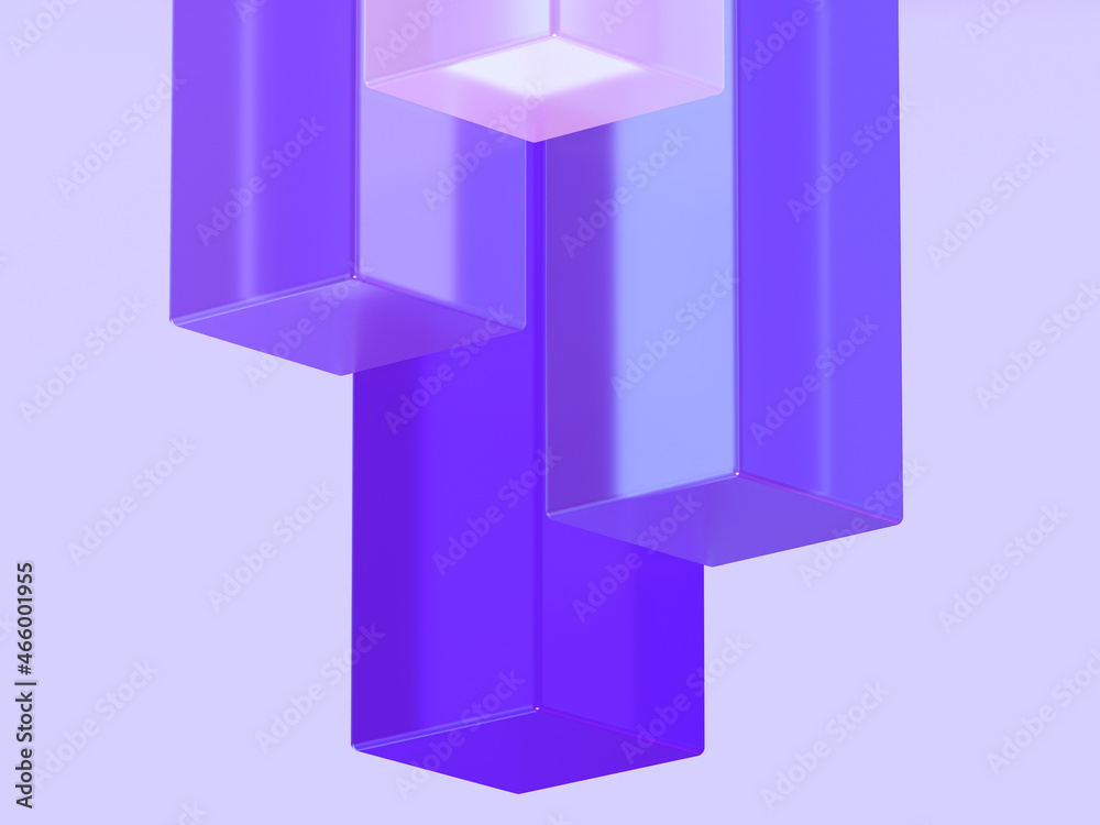 3D rendered transparent cube graphics with marked parts on a colorful background. Illustration for digital technology or presentation of data. Visualization for markets and statistics.