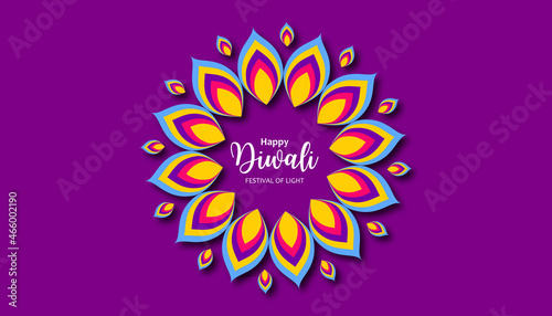 Happy Diwali greeting card with peacock's feather mandala design