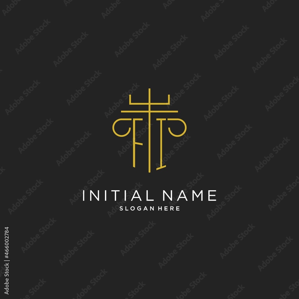 FI initial with monoline pillar logo style, luxury monogram logo design ...