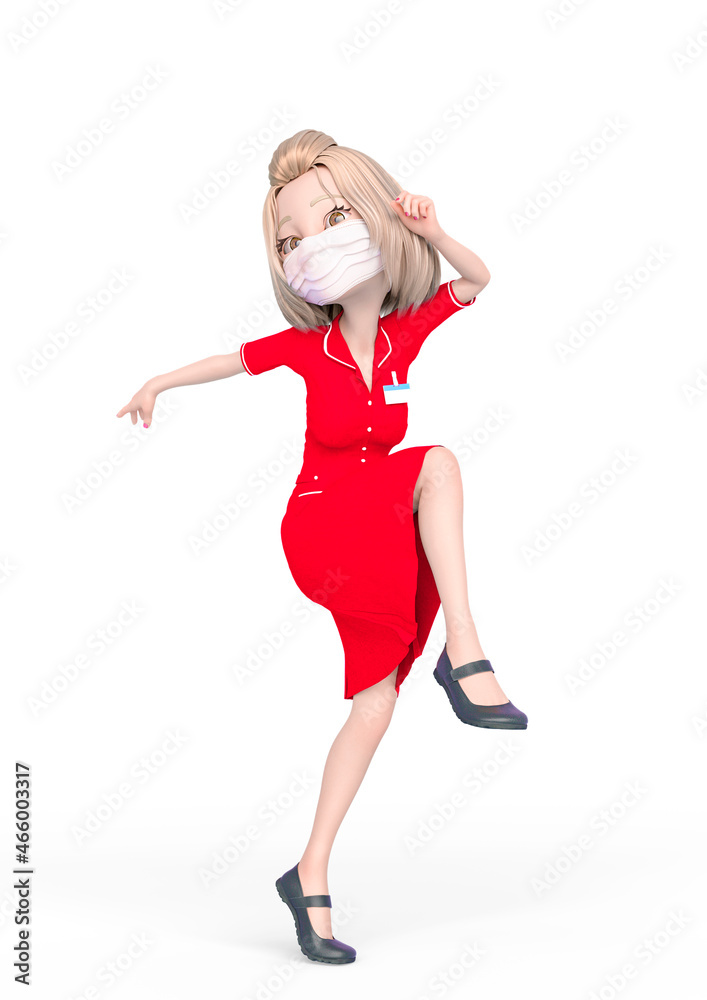 blond nurse cartoon wearing mask is happy and dancing blond nurse cartoon wearing mask is happy and dancing