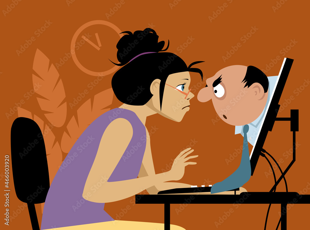 Fototapeta premium Professor or a manager checking in with a student or a remote employee, EPS 8 vector illustration