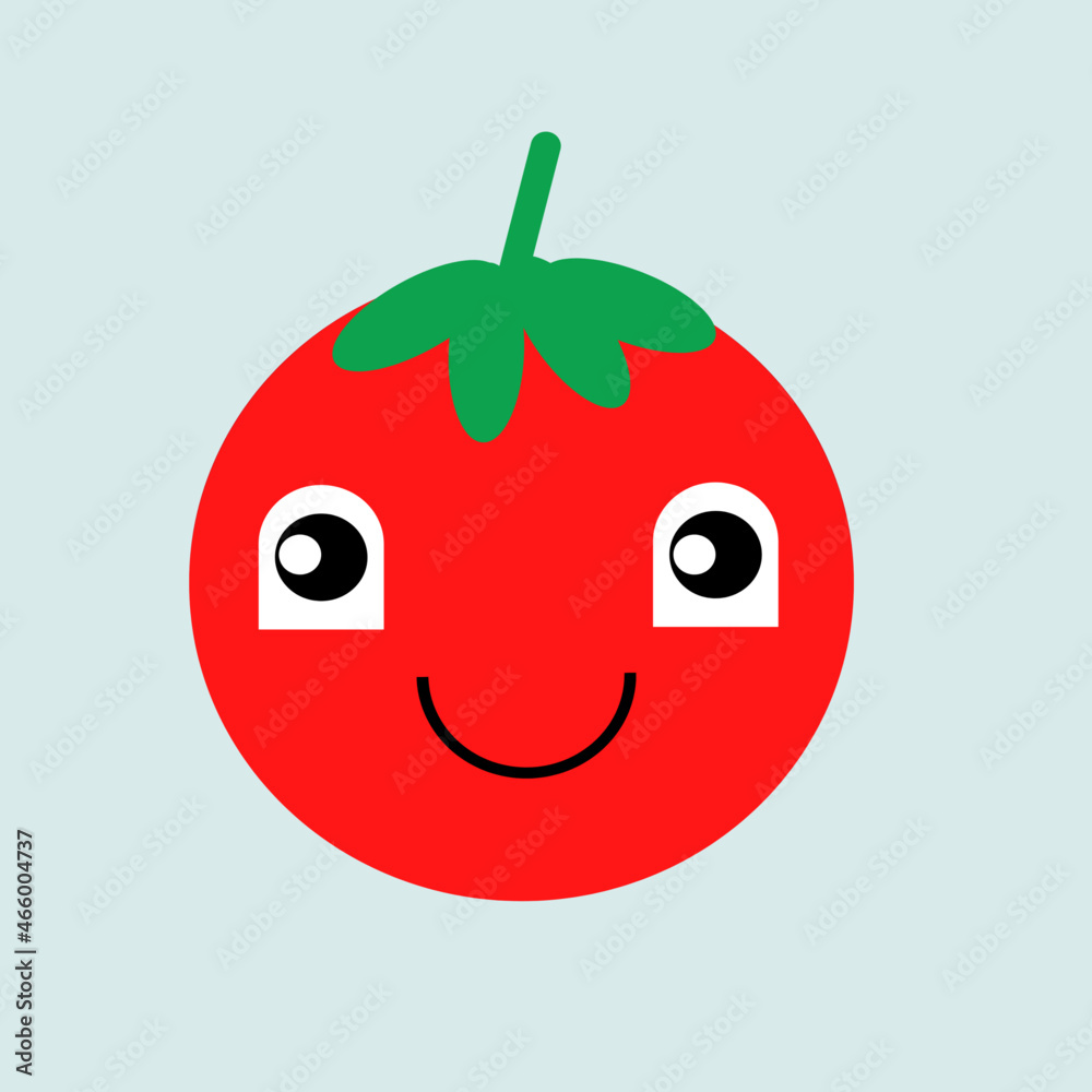 Obraz premium The tomato is a character with big eyes and a smile.