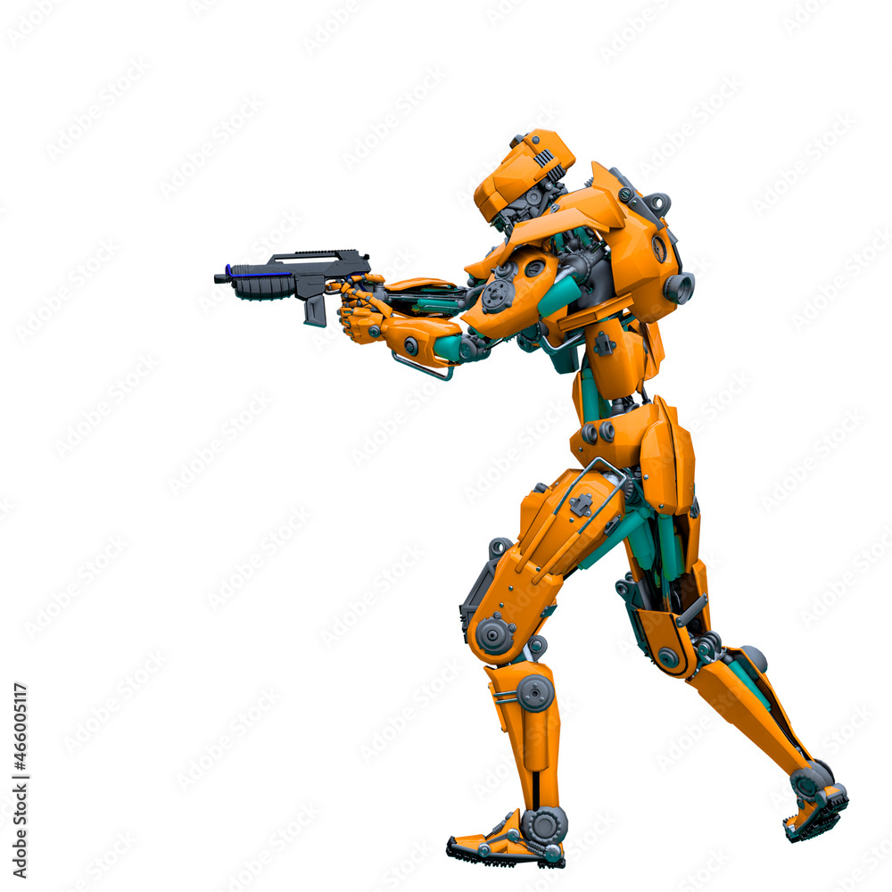 mechanical soldier walking and aiming mechanical soldier walking and aiming