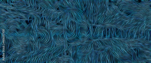 creative chaotic abstract design from tangled string in lightblue on a darker blue background