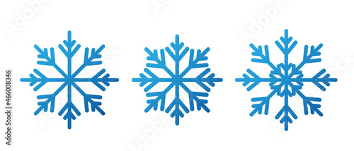 Set of snowflakes. Three vector snowflakes isolated on white background.