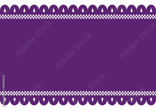 Horizontal perforated paper or 'papel picado' in purple color, Vector illustration