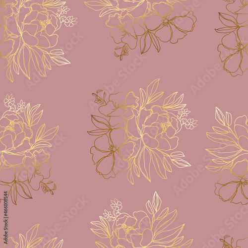 seamless pattern flowers with leaves.Botanical illustration for wallpaper  textile  fabric  clothing  paper  postcards