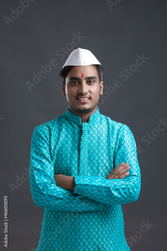 Young indian man (pilgrim) in traditional wear.