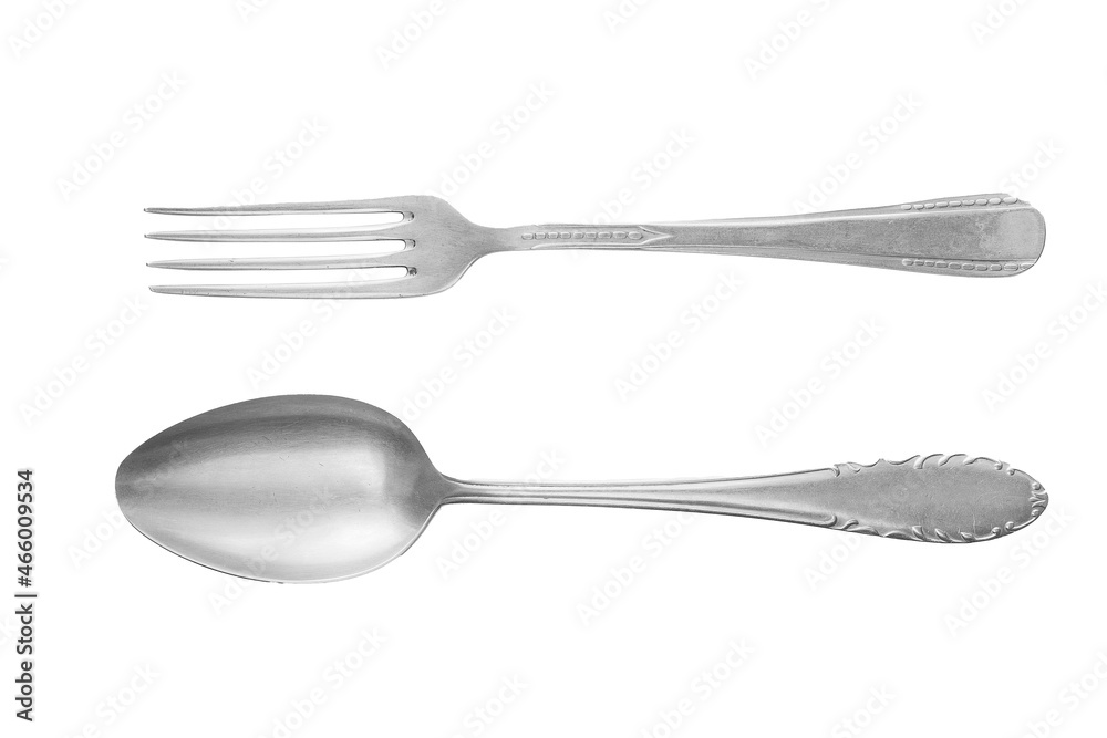 old stainless steel fork and spoon isolate old stainless steel fork and spoon isolate