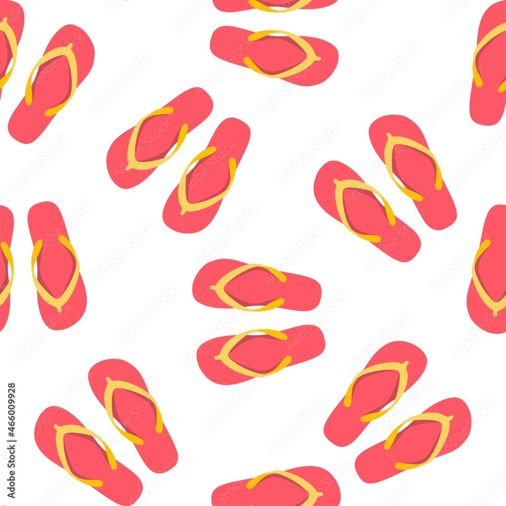 slippers on a white seamless pattern, beach shoes. vector background