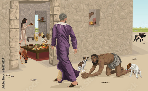 Parable of the Rich Man and Lazarus, the Beggar, Biblical Image Depicting Luke 16:19-31 photo