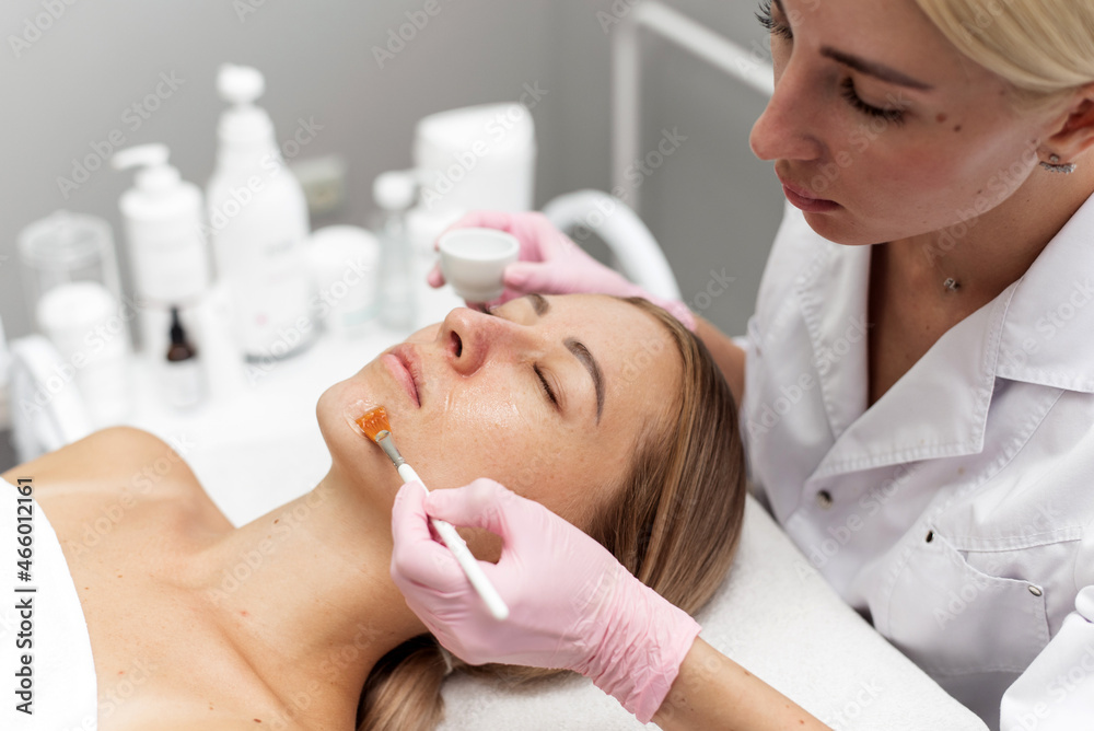 Portrait of a hydrating transparent mask for medical design. Procedure for a woman's skin. Natural cosmetic products. Facial beauty. Cosmetological procedures for the face Portrait of a hydrating transparent mask for medical design. Procedure for a woman's skin. Natural cosmetic products. Facial beauty. Cosmetological procedures for the face