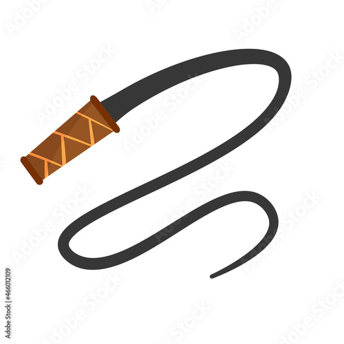 Whip for training an animal. Long cord. Horsewhip of Wild West. Flat cartoon