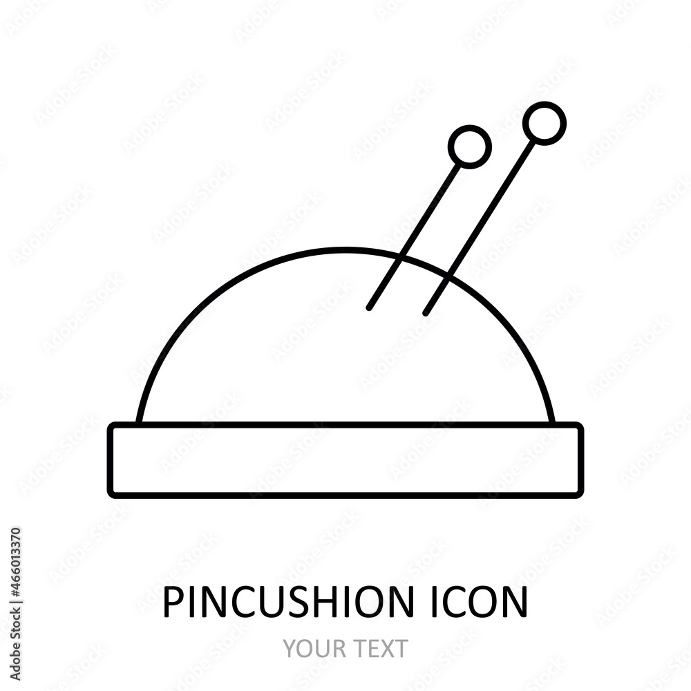 Vector illustration with pincushion icon. Linear drawing. Vector illustration with pincushion icon. Linear drawing.