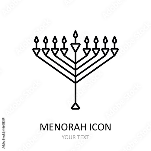 Vector illustration with menorah icon. Outline drawnig.