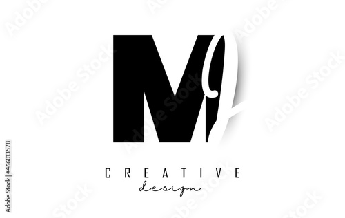 Letters MI Logo with a minimalist design. Letters M and I with geometric and handwritten typography.