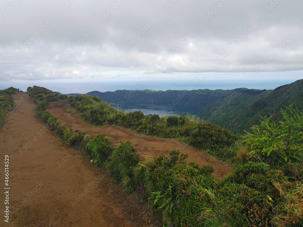 muddy path on cidade lakes on the azores islands muddy path on cidade lakes on the azores islands