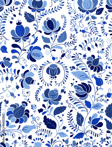 Gzhel decorative ornament. Seamless Pattern Background