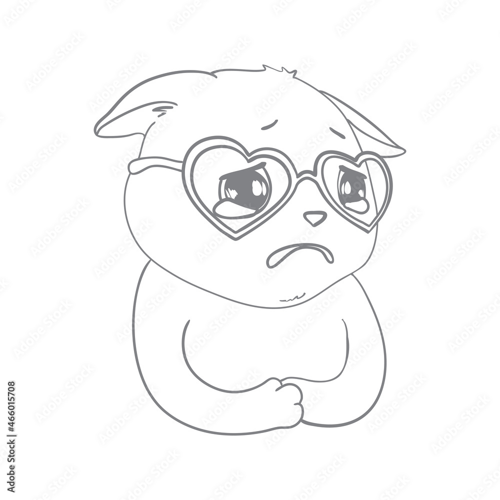Vector cute cat illustration. Hand drawn Stylish kitten art. Doodle Kitty in glasses. Cartoon animal isolated on white.