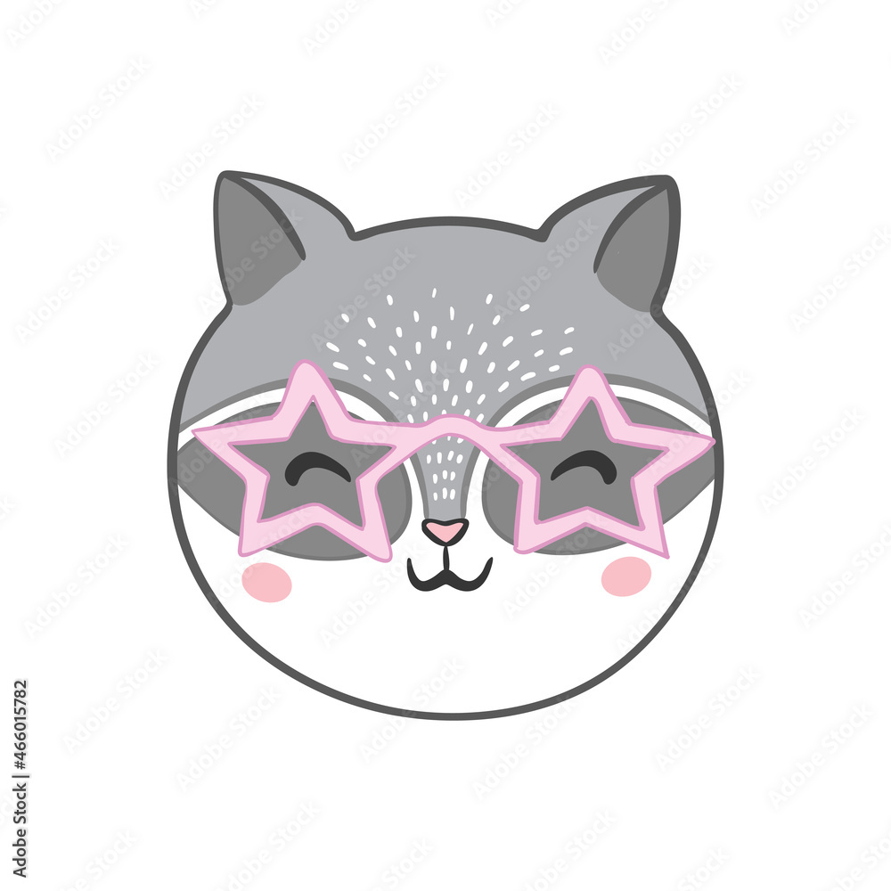 funny cute vector illustration of a raccoon wearing eyeglasses. funny cute vector illustration of a raccoon wearing eyeglasses.