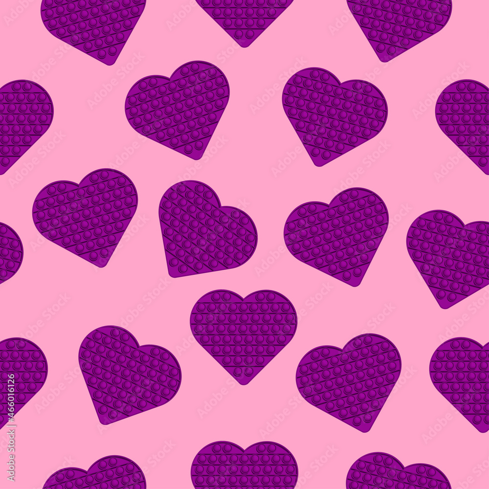 Seamless pattern on pink background with heart, toy.