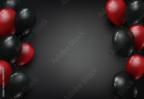 dark background with red and black balloons in a realistic style. Vector illustration on a masculine theme, birthday, sale or template for black friday. Concept.
