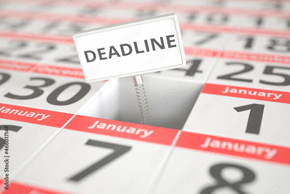 DEADLINE plate on December 31 in a calendar, 3d rendering DEADLINE plate on December 31 in a calendar, 3d rendering
