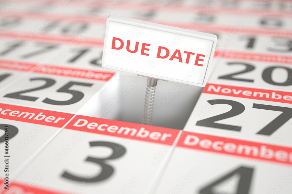 DUE DATE sign on November 26 in a calendar, 3d rendering DUE DATE sign on November 26 in a calendar, 3d rendering