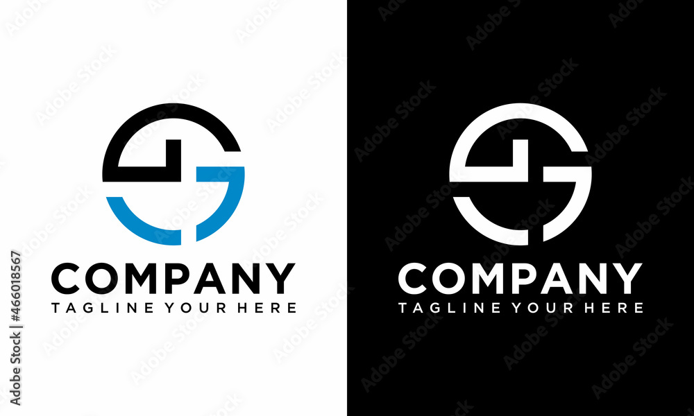Initial letters SG circle shape monogram black and blue simple logo design vector template on a black and white background. Initial letters SG circle shape monogram black and blue simple logo design vector template on a black and white background.