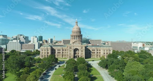 Texas Capitol Building in Downtown Austin TX Flyover (Aerial Drone View in 4k)