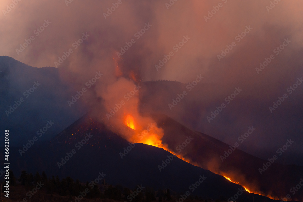 volcanic eruption in Cumbre vieja on September 19, 2021. El Paso. La Palma. Canary Islands. Spain	