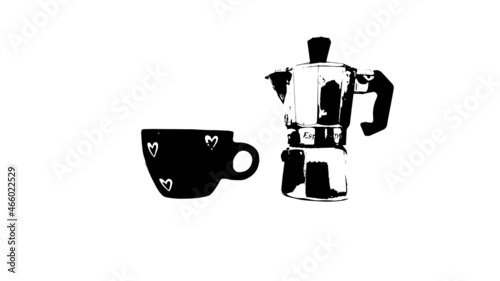 Vettoriale di una tazzina e della caffettiera moka tradizionale del caffe italiano
