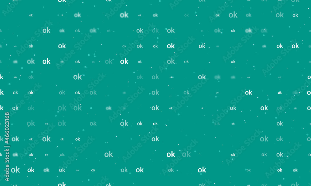 Seamless background pattern of evenly spaced white ok symbols of different sizes and opacity. Vector illustration on teal background with stars Seamless background pattern of evenly spaced white ok symbols of different sizes and opacity. Vector illustration on teal background with stars