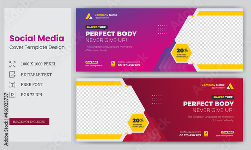 social media cover vector templates fully editable, advertising design, social media banner post, Gym, fitness, workout banner template design, sports, jogging, gym facebook cover template