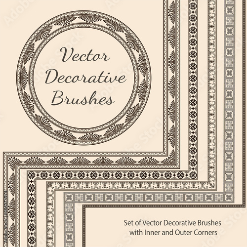 Vector Decorative Brushes with Inner and Outer Corners. Seamless Borders for Patterned Frames. photo