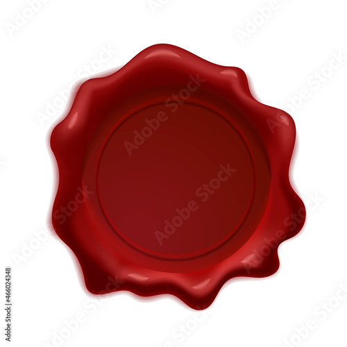 Stamp red wax seal, sealing wax old realistic stamp label on white