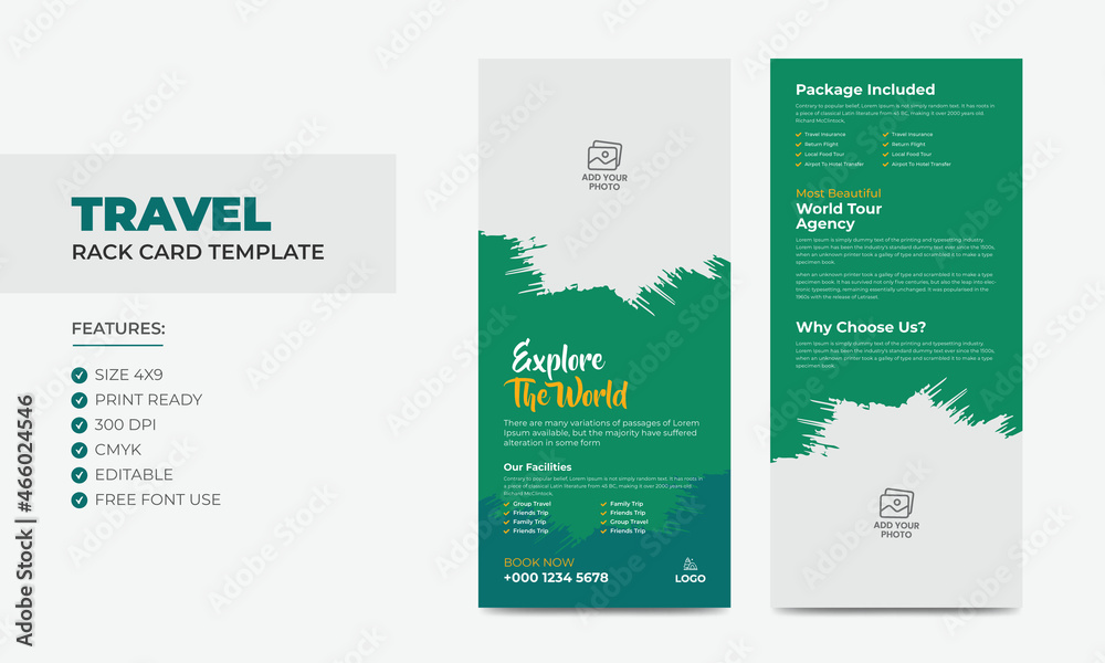 Travel Rack Card or Dl Flyer Template. DoubleSided Tour Poster Leaflet