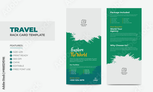 Travel Rack Card or Dl Flyer Template. Double-Sided Tour Poster Leaflet Design Template