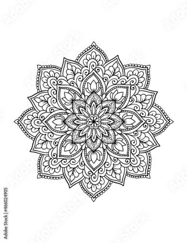 Ornamental mandala adult coloring book page. Zentangle style coloring page. Arabic, Indian ornament.