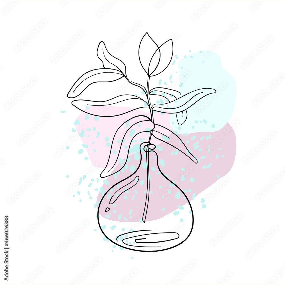 Vector illustration with beautiful branches of a plant. Glassware and branches with leaves. Fashionable compositions for printing on clothes and interior decoration. Vector illustration with beautiful branches of a plant. Glassware and branches with leaves. Fashionable compositions for printing on clothes and interior decoration.