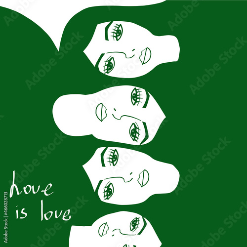 Set of stylized woman faces. Modern green style. Woman beauty fashion concept, minimalistic style.