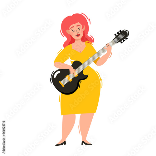 Vector illustration of european musician on bassguitar isolated on white