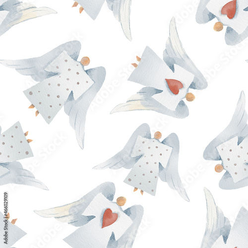 watercolor seamless pattern with a Christmas dolls  angels