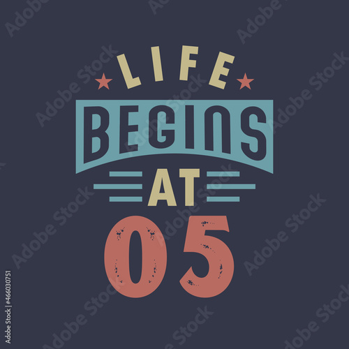 Life begins at 5, 5th birthday retro vintage design