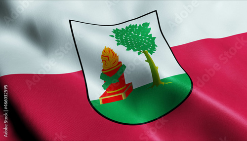 3D Waving Poland City Flag of Biała Piska Closeup View photo